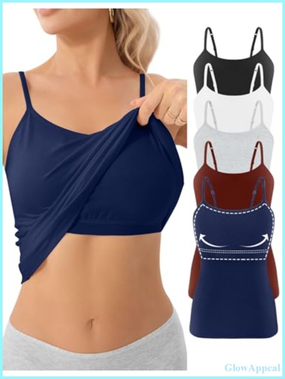 5 Pack Womens Cotton Shelf Bra Camisole Spaghetti Strap Tank Top